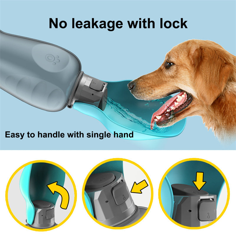Dog Drinking from Petnomo 800ml portable water bottle with foldable bowl – leakproof design