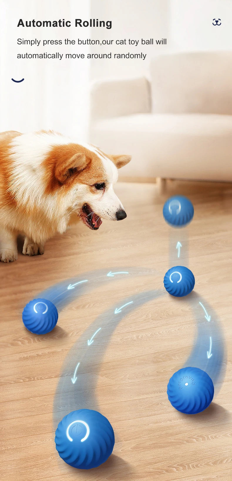 Petnomo MotionBall rechargeable interactive toy for dogs and cats – jumps and spins