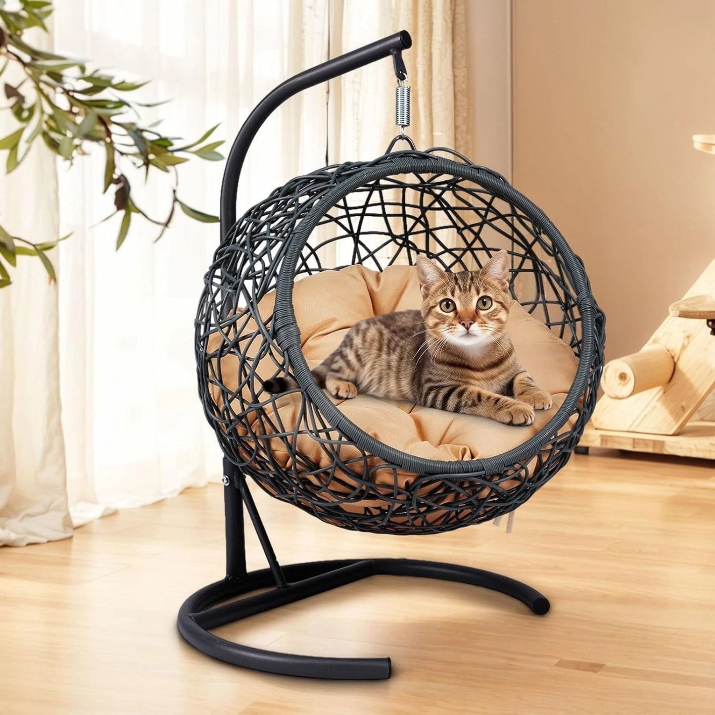 Cat using Petnomo Modern Pet Hammock Bed with Stand